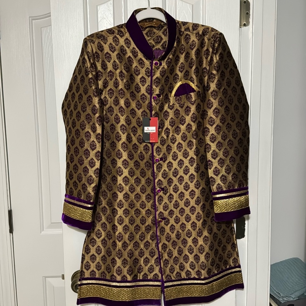 Traditional Indian Sherwani Purple and Gold
